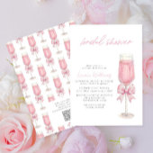QR Code Blush Pink Bow Champagne Bridal Shower 招待状