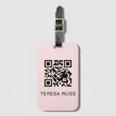 QR Code Blush Pink Feminine Scannable Contact Info ラゲッジタグ (正面縦)