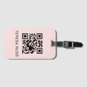 QR Code Blush Pink Feminine Scannable Contact Info ラゲッジタグ (正面横)