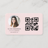 QR Code Blush Pink Photo 名刺 (正面)