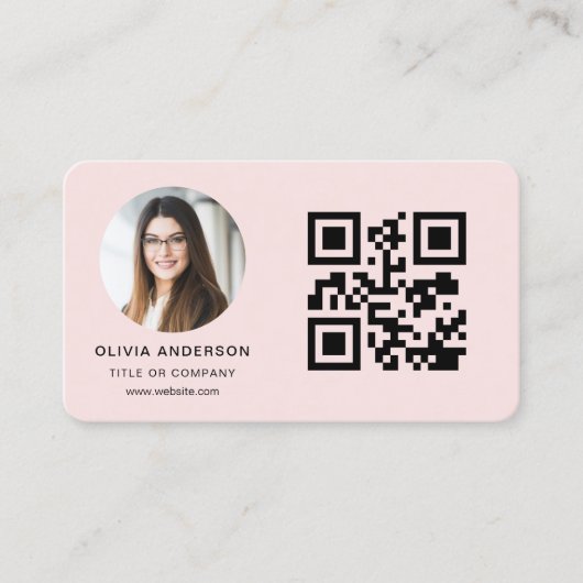 QR Code Blush Pink Photo 名刺 (正面)
