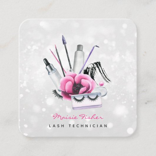 QR Code Bokeh Lash Technician, Eyelashes QR Code スクエア名刺 (正面)