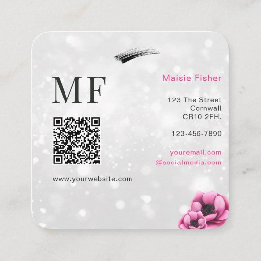 QR Code Bokeh Lash Technician, Eyelashes QR Code スクエア名刺 (裏面)