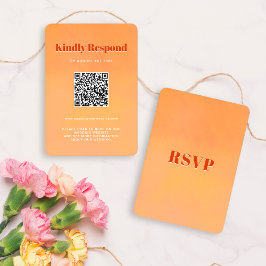 QR Code Bold Modern Orange Sunset Wedding 出欠カード