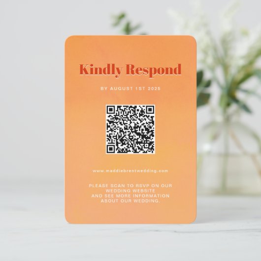 QR Code Bold Modern Orange Sunset Wedding 出欠カード (スタンド正面)