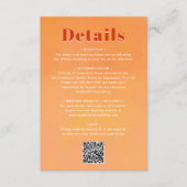 QR Code Bold Modern Orange Sunset Wedding Details エンクロージャーカード (正面)