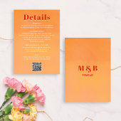 QR Code Bold Modern Orange Sunset Wedding Details エンクロージャーカード
