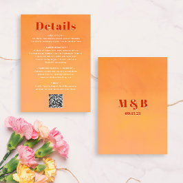 QR Code Bold Modern Orange Sunset Wedding Details エンクロージャーカード