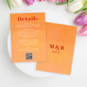 QR Code Bold Modern Orange Sunset Wedding Details エンクロージャーカード