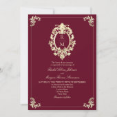 QR Code Burgundy Gold Baroque Wedding 招待状 (正面)