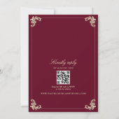 QR Code Burgundy Gold Baroque Wedding 招待状 (裏面)