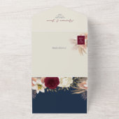 QR Code Burgundy Navy Floral Wedding オールインワン招待状 (外側)