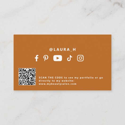 QR code burnt orange modern beauty influencer  名刺 (裏面)