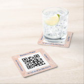QR Code Bus. Name, Website Promo, Rose Gold Marble スクエアペーパーコースター (インサイチュ)