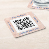 QR Code Bus. Name, Website Promo, Rose Gold Marble スクエアペーパーコースター (アングル)