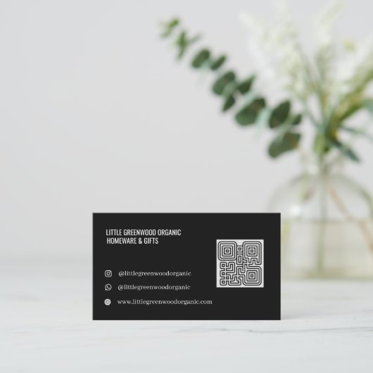 QR Code Business Card | Modern Minimalist Black 名刺 (スタンド正面)