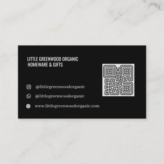 QR Code Business Card | Modern Minimalist Black 名刺 (正面)