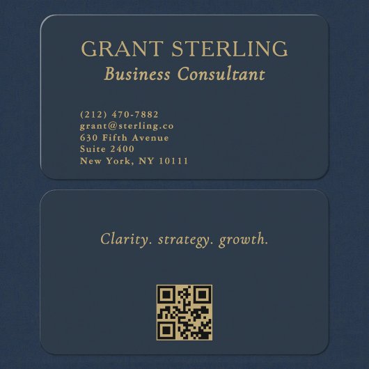 QR Code Business Consultant Navy Blue Gold  名刺