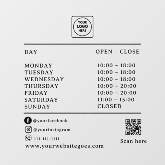 QR Code Business Hours Logo AI door sign ウィンドウサイン (シート)