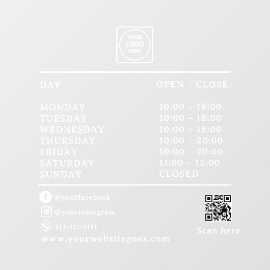 QR Code Business Hours Logo AI door sign ウィンドウサイン (シート)