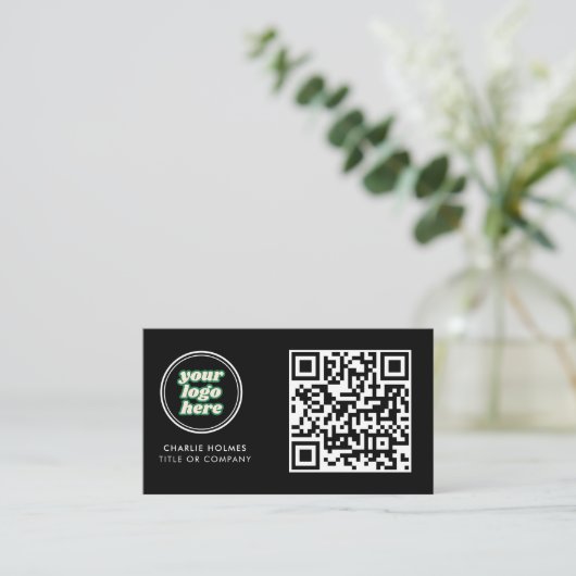 QR Code Business Logo | Black Modern Professional  名刺 (スタンド正面)