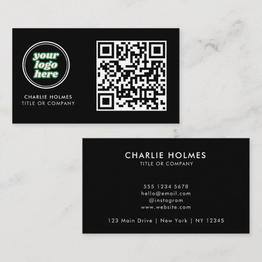 QR Code Business Logo | Black Modern Professional  名刺 (正面/裏面)