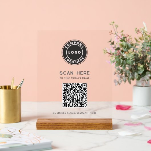 QR Code Business Logo Contactless アクリルサイン (ウェディング)