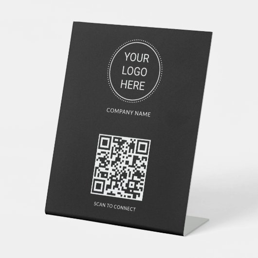QR Code Business Logo Modern Professional Black 台座サイン (正面)