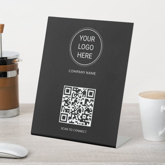 QR Code Business Logo Modern Professional Black 台座サイン (インサイチュ)