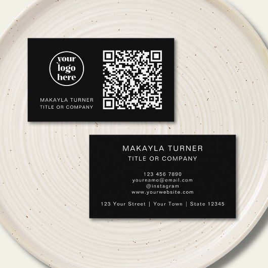 QR Code Business Logo Modern Professional Black 名刺