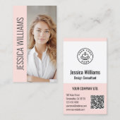 QR Code Business Logo Modern Professional Blush 名刺 (正面/裏面)