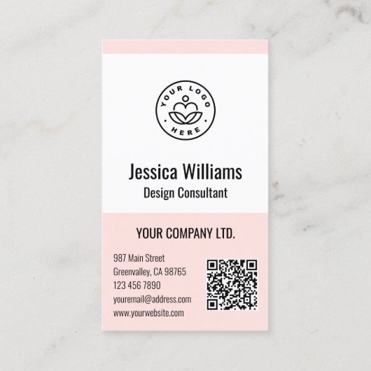 QR Code Business Logo Modern Professional Blush 名刺 (裏面)