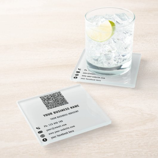 QR Code Business Promotional Glass Coaster Example ガラスコースター (アングル)