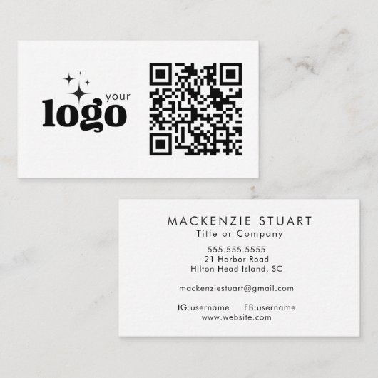 QR Code Business Your Logo Here Modern Template 名刺 (正面/裏面)