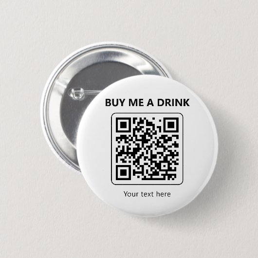 QR Code Buy Me A Drink Minimal Party Payment 缶バッジ (正面&裏面)