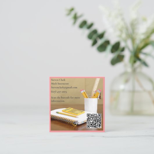 QR Code Calculator Pink Tutor Math Teacher  スクエア名刺 (スタンド正面)