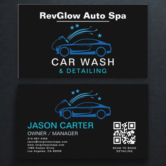 QR Code Car Wash & Detailing Blue Luxury Style 名刺