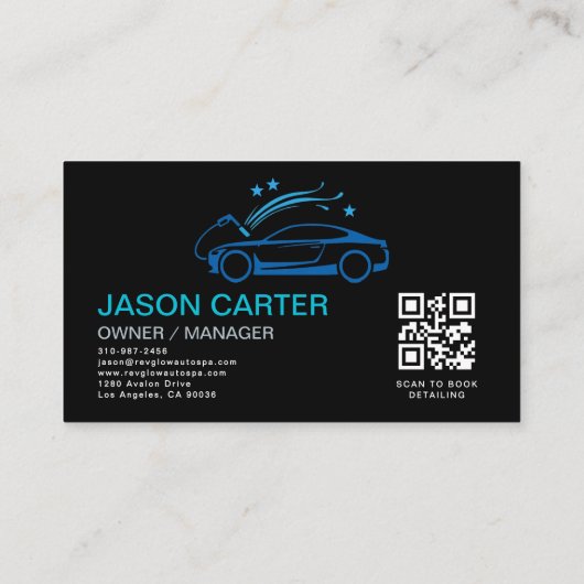 QR Code Car Wash & Detailing Blue Luxury Style 名刺 (裏面)