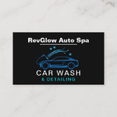 QR Code Car Wash & Detailing Blue Luxury Style 名刺 (正面)