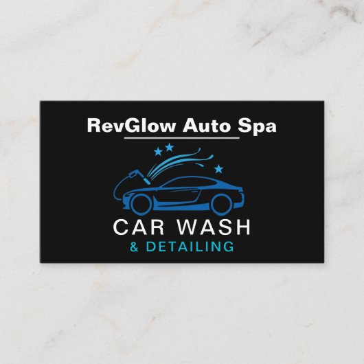 QR Code Car Wash & Detailing Blue Luxury Style 名刺 (正面)