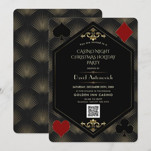 QR Code Casino Night Gambling Christmas Holiday  招待状 (正面/裏面)
