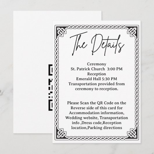 QR Code Celtic Frame Wedding Details  エンクロージャーカード (正面/裏面)