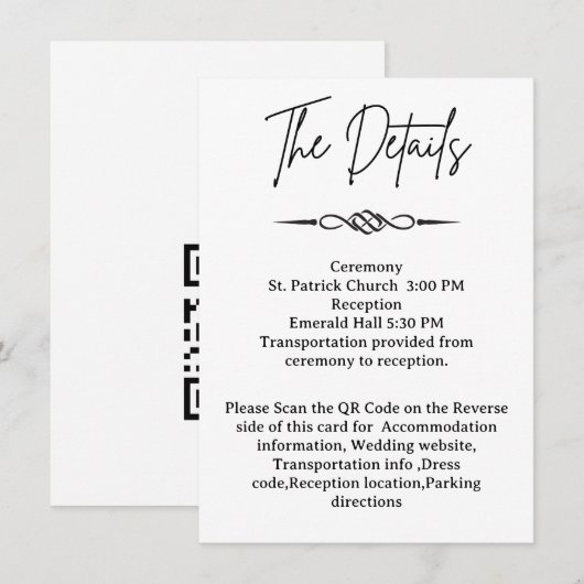 QR Code Celtic Knotwork Arrow Wedding Details  エンクロージャーカード (正面/裏面)