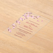 QR Code | Cherry Blossoms  Pink White Wedding アクリル招待状 (レイダウン)