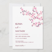 QR Code | Cherry Blossoms Pink White Wedding 招待状 (正面)