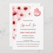 QR Code Cherry Blossoms Watercolor Baby Shower 招待状 (正面/裏面)