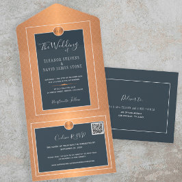 QR CODE chic navy copper金ゴールドオンラインRSVP 結婚's オールインワン招待状
