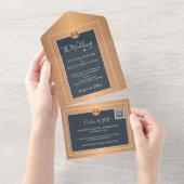 QR CODE chic navy copper金ゴールドオンラインRSVP 結婚's オールインワン招待状 (貼ってはがせる)