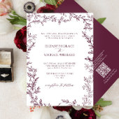 QR Code Classic Formal Burgundy Leafy Wedding 招待状