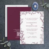QR Code Classic Formal Burgundy Leafy Wedding 招待状